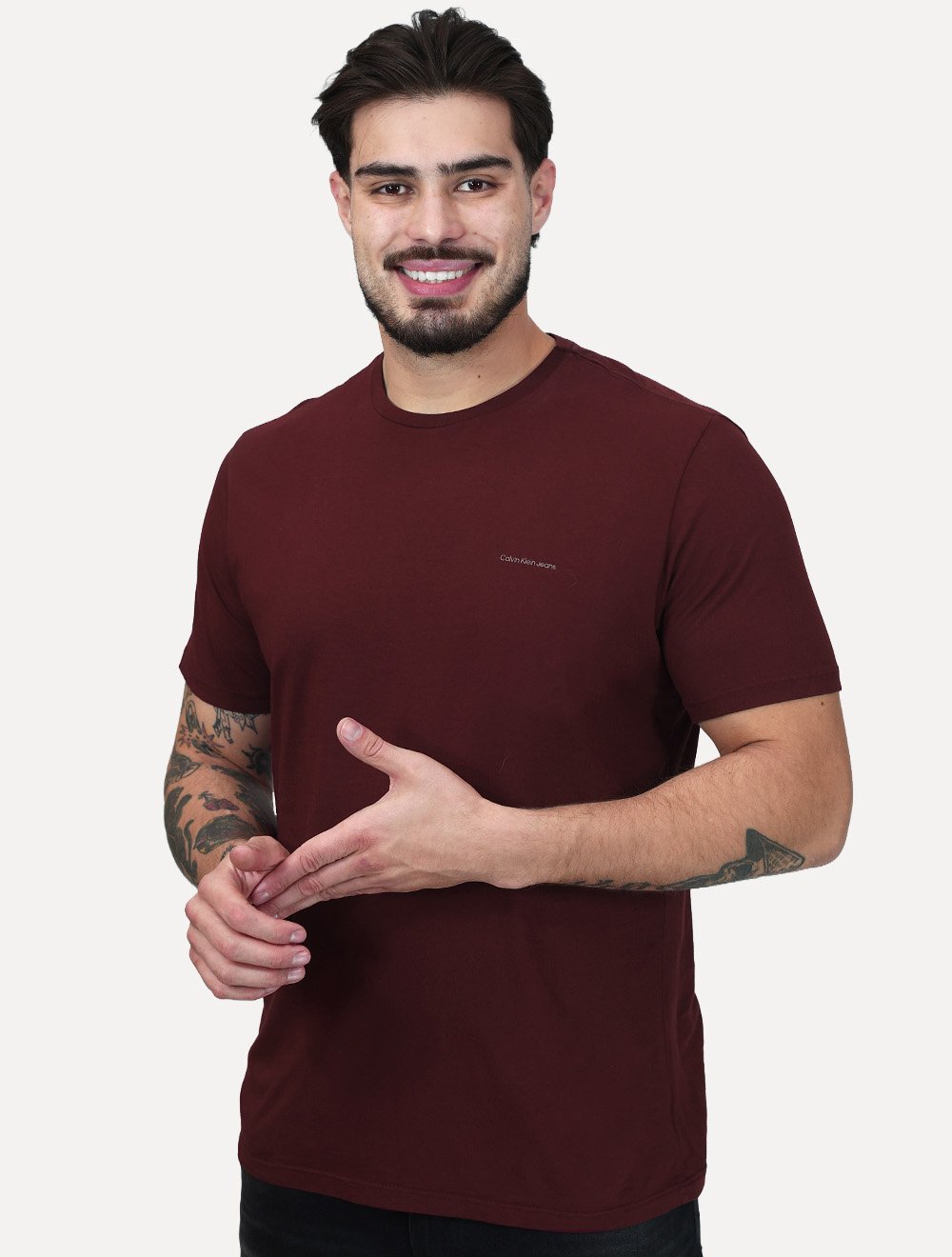 Camiseta Calvin Klein Jeans Masculina Light New Logo Bordô