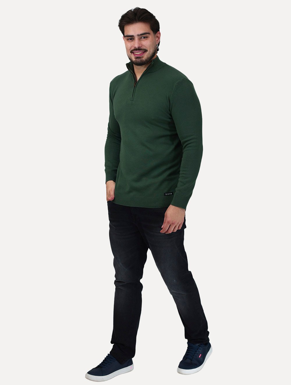 Suéter Dixen Masculina Tricot Manga Longa com Ziper Frontal Verde