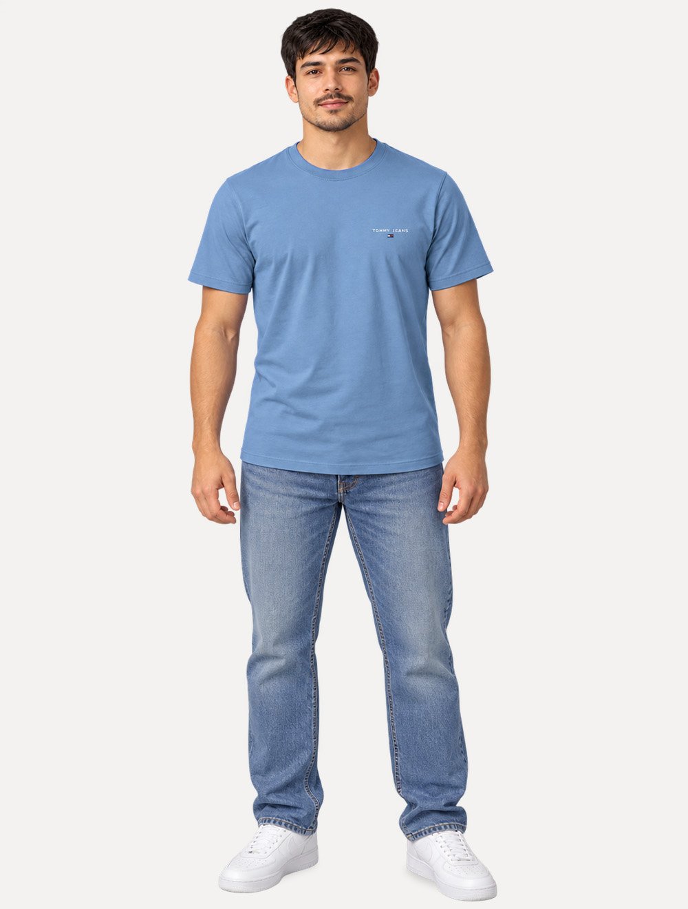 Camiseta Tommy Jeans Masculina Slim Linear Chest Azul