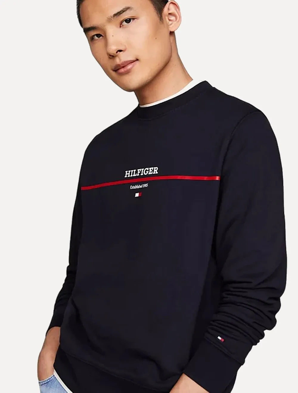 Moletom Tommy Hilfiger Masculino Stripe Terry 1985 Azul Marinho