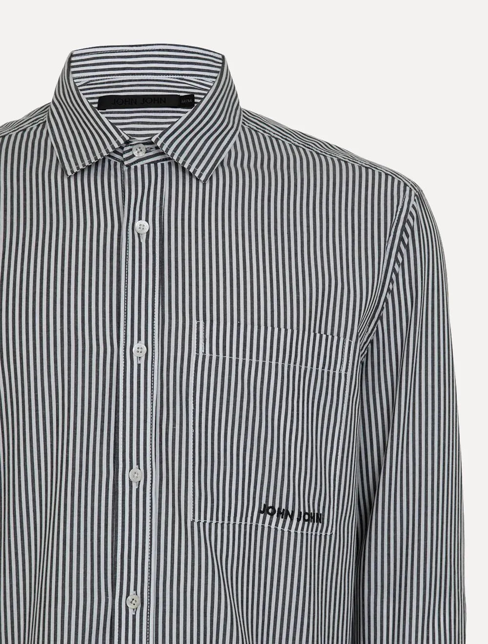 Camisa John John Masculina Stevan Listrada Preta/ Branca