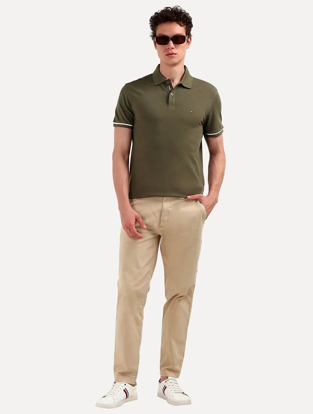Polo Tommy Hilfiger Masculina Regular Piquet Under Placket Detail Verde Militar