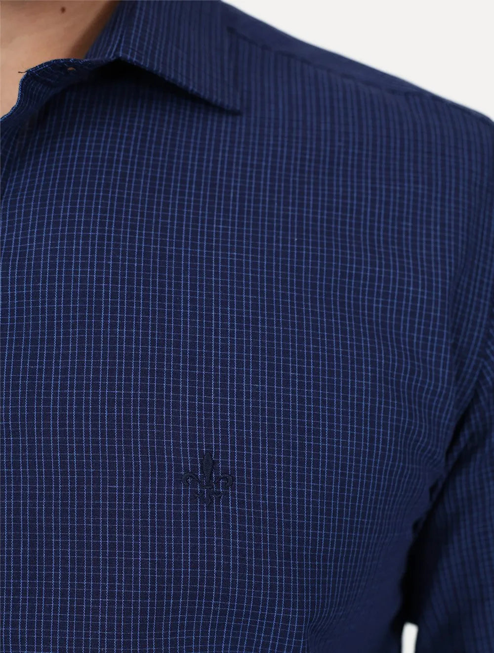 Camisa Dudalina Masculina Slim Superfine Cotton Xadrez Grid Azul Marinho