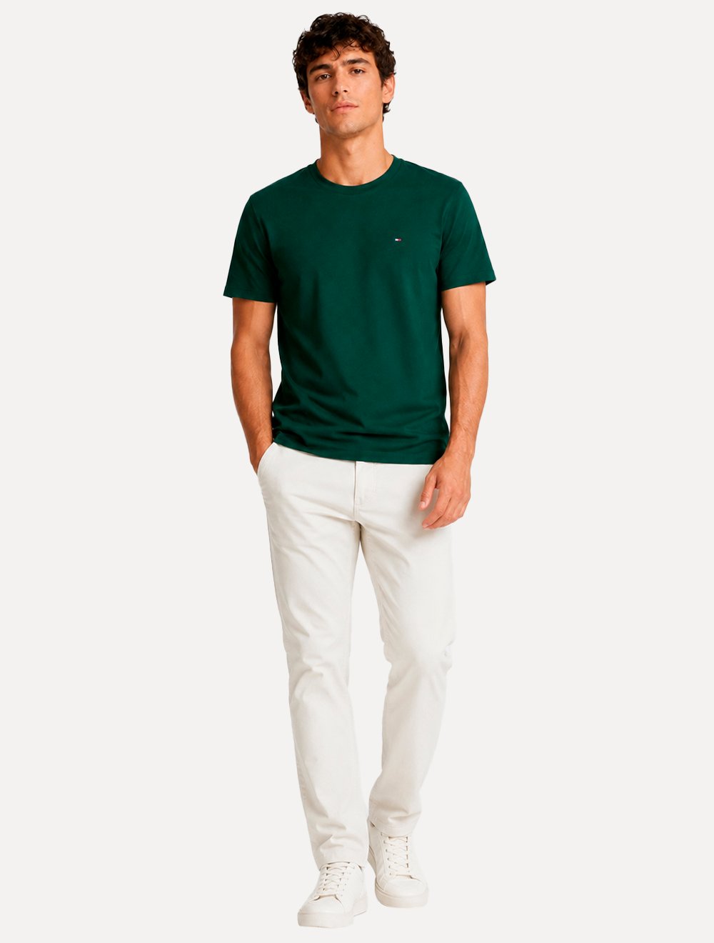 Camiseta Tommy Hilfiger Masculina Slim Fit Essential Stretch Verde Escuro