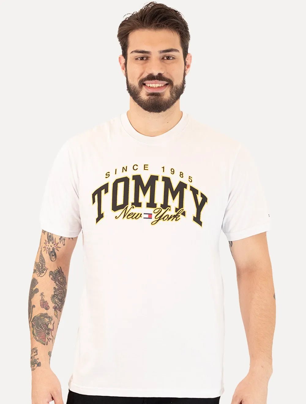 Camiseta Tommy Jeans Masculina Regular Logo Varsity New York Branca