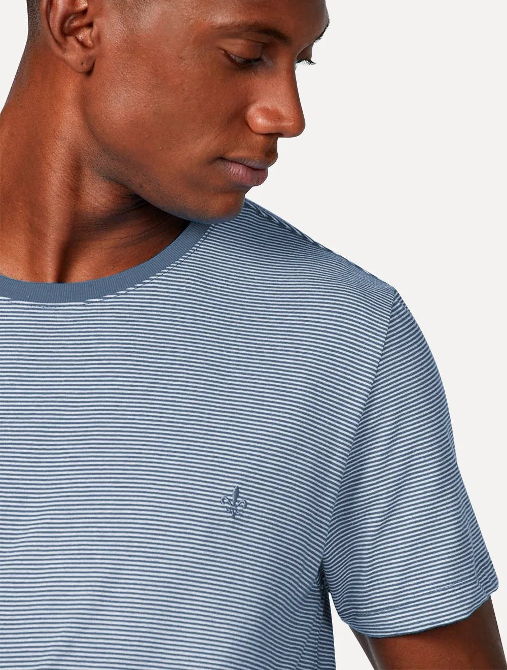 Camiseta Dudalina Masculina Crewneck Listrada Azul Médio