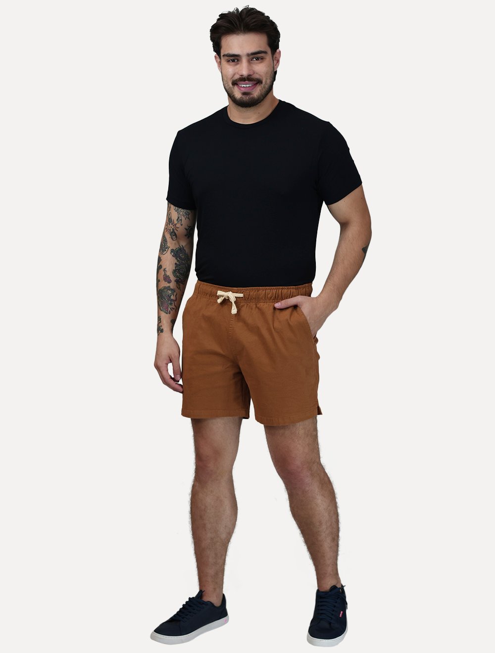 Short King & Joe Masculina Sarja Flex Twill Peach Marrom