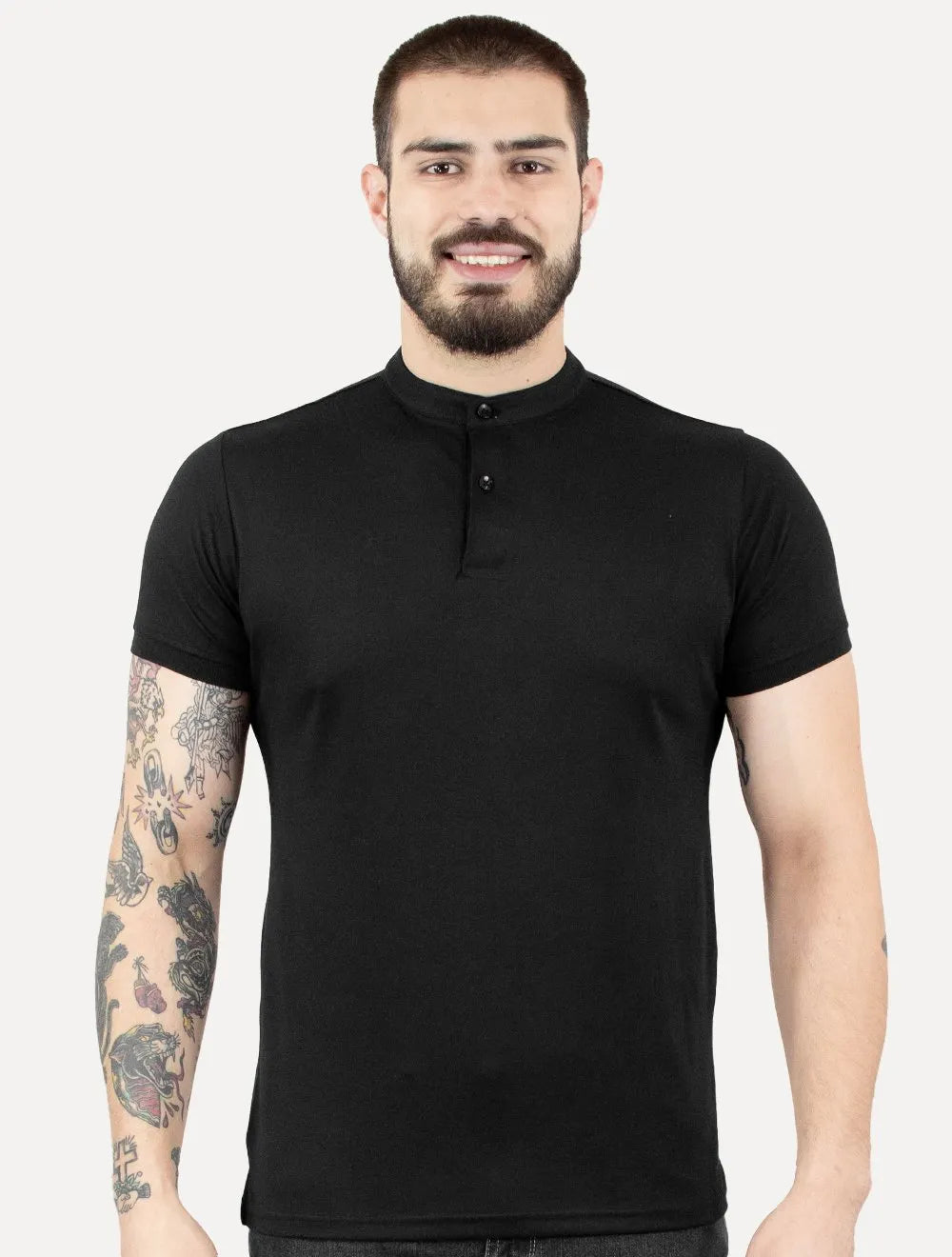 Polo Dixen Masculina Piquet Gola Padre Lisa Preta