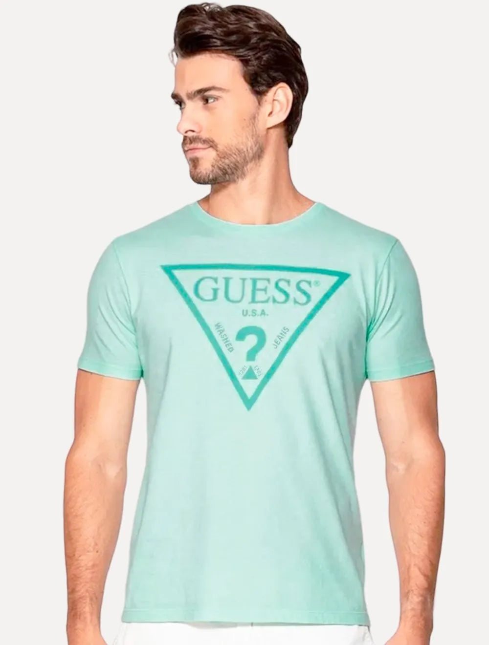 Camiseta Guess Masculina Classic Logo Print Verde Claro