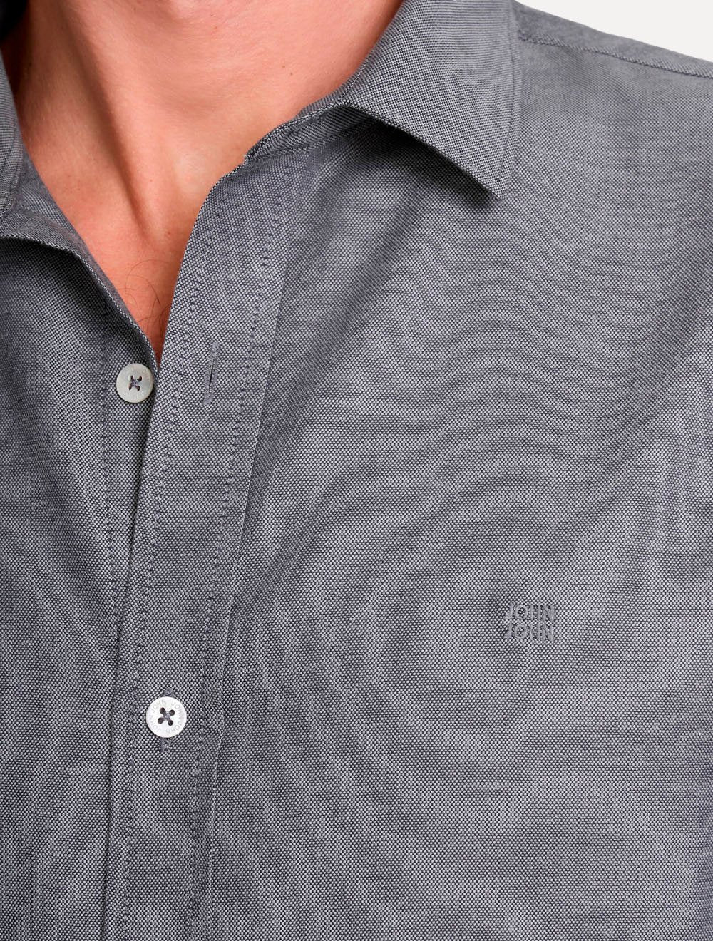 Camisa John John Masculina Regular Oxford Mono Logo Cinza Médio