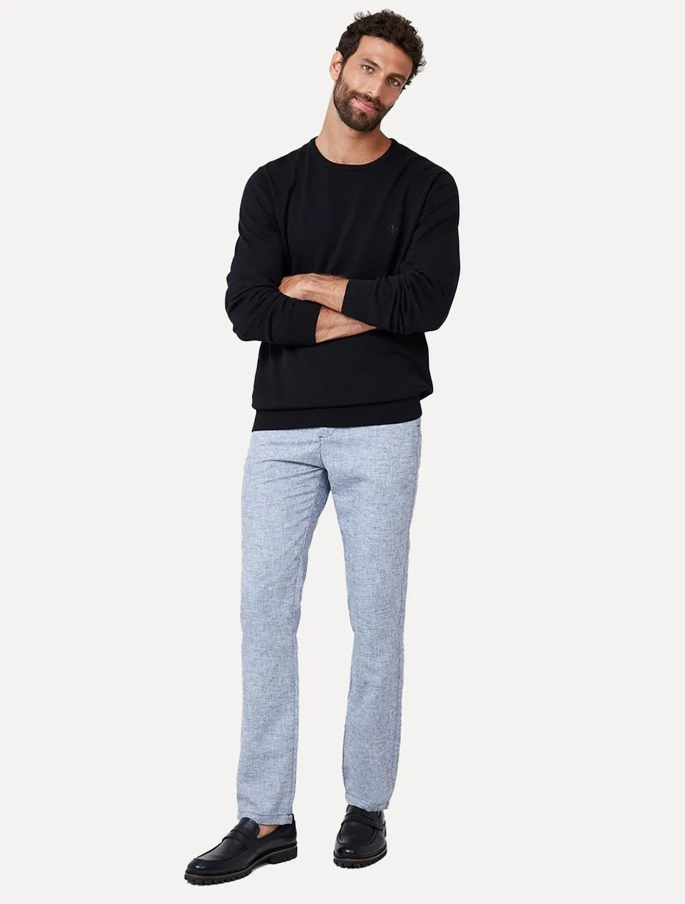 Calça Dudalina Masculina Chino Slim Maquinetada Azul Mescla