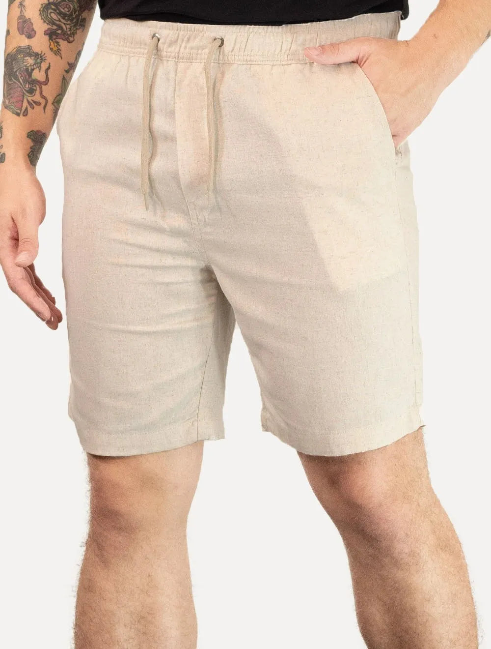 Bermuda Calvin Klein Jeans Masculina Elástico Linen Tag Cáqui Mescla