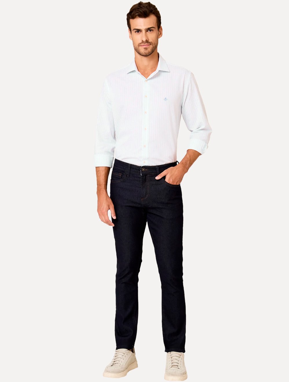 Camisa Dudalina Masculina Comfort Superfine Cotton Listrada Light Azul Claro