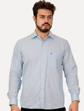 Camisa Dudalina Masculina Comfort Superfine Cotton Pocket Xadrez Azul Claro
