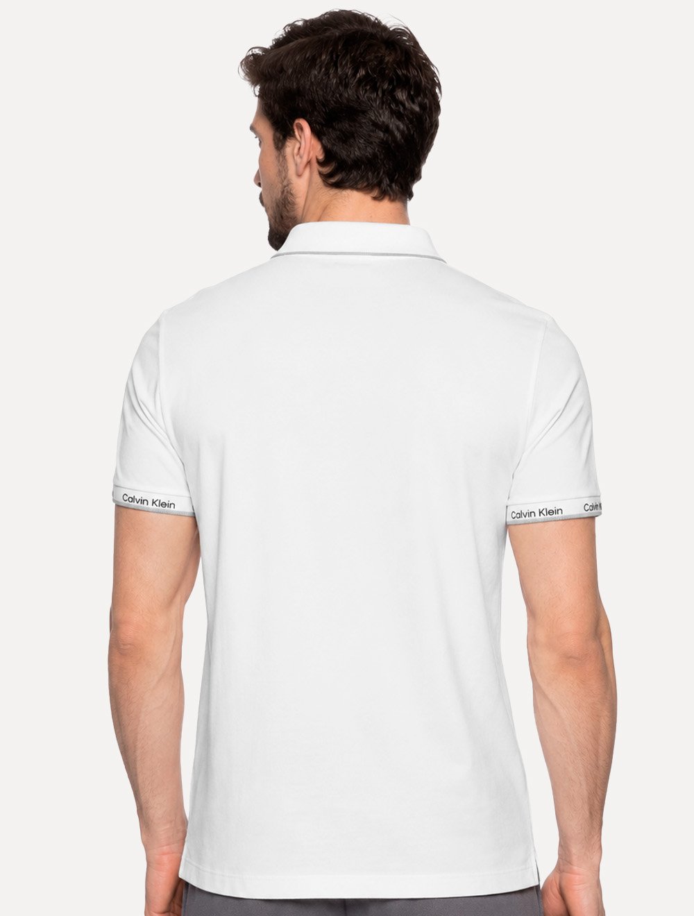 Polo Calvin Klein Masculina Piquet Slim Básica Friso Logo Punho Branca
