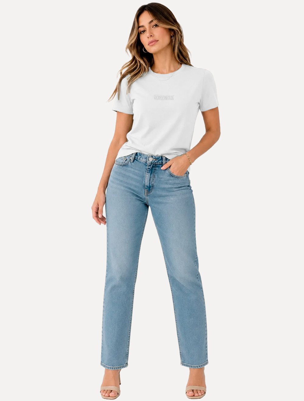 Camiseta Guess Feminina Patch Small Logo Branca