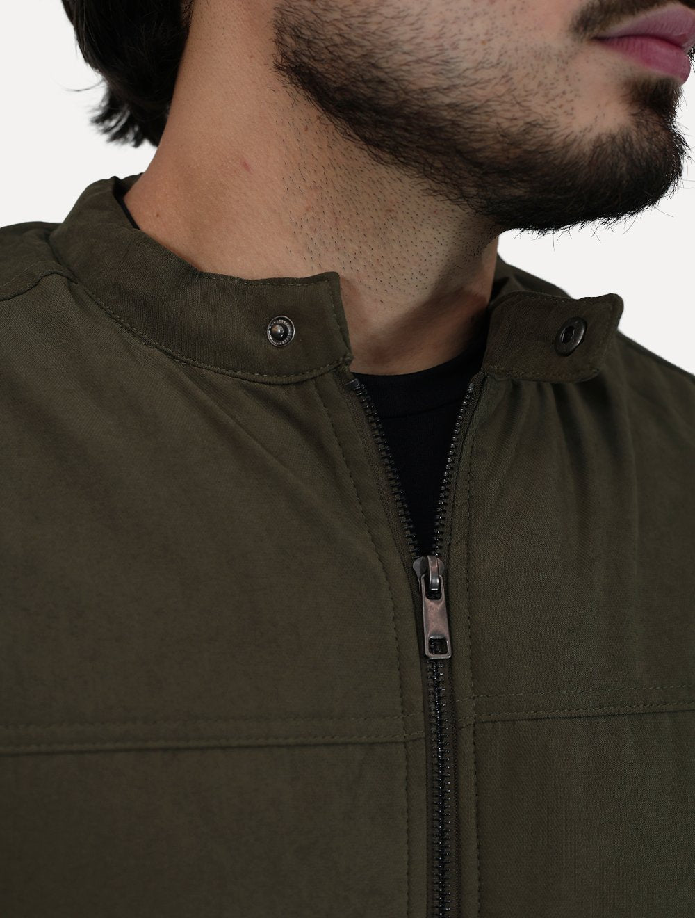 Jaqueta Dixen Masculina Sarja Forrada Zíper Frontal Verde Militar