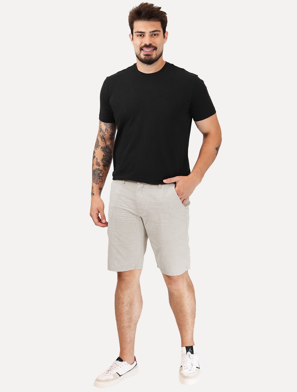 Bermuda King & Joe Masculina Casual Flamê Cinza Claro