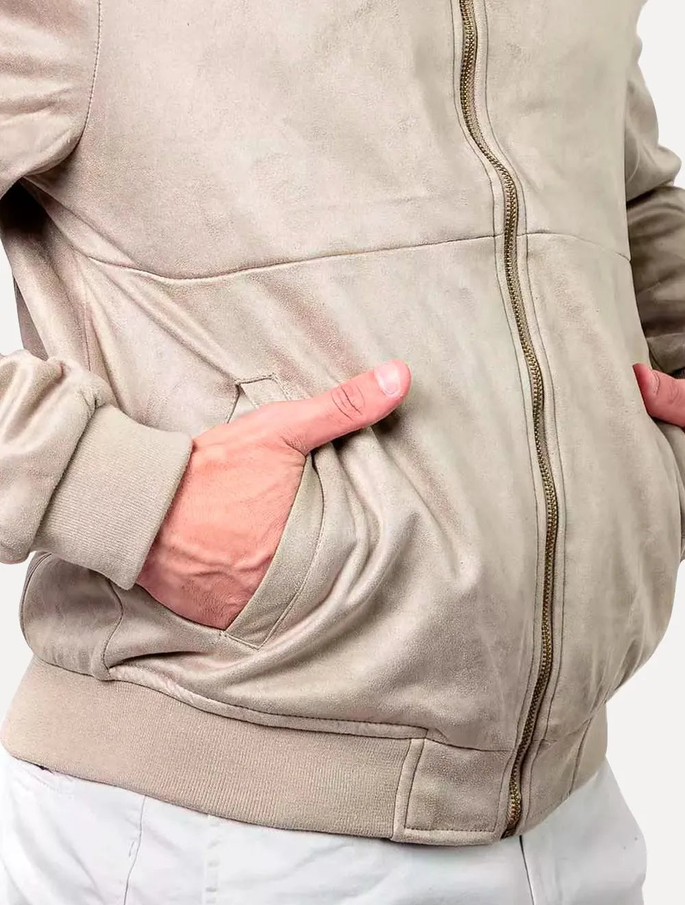 Jaqueta King & Joe Masculina Suede Bomber Cáqui