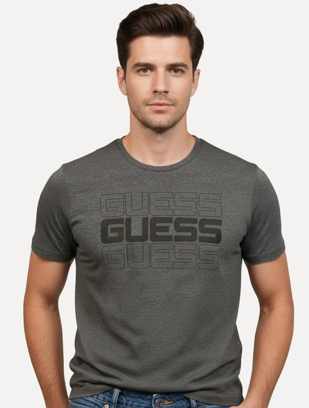 Camiseta Guess Masculina Classic Logo Vazado Cinza