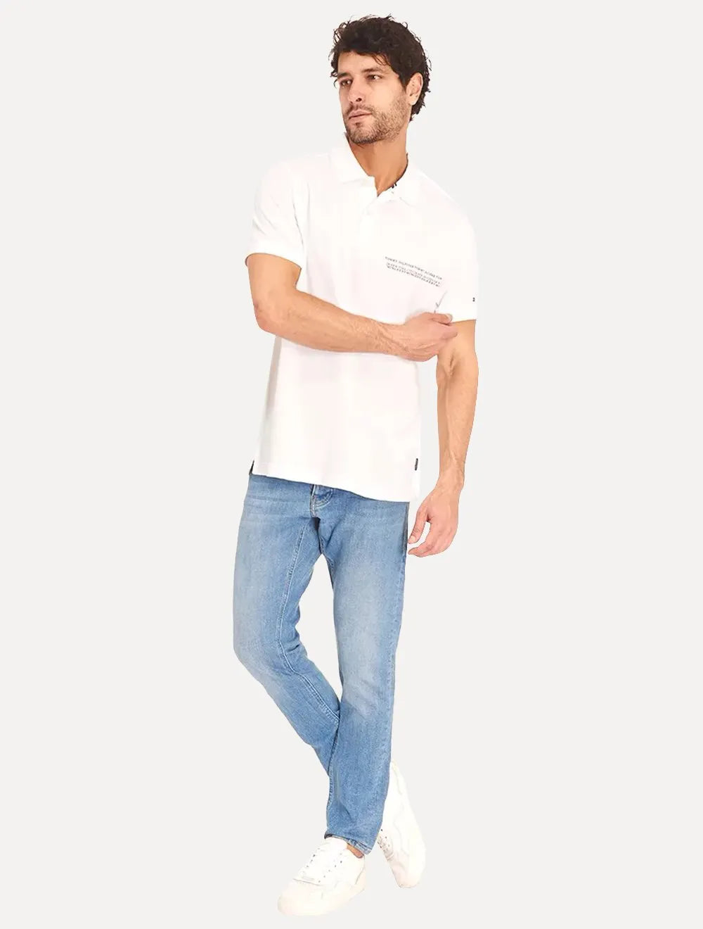 Polo Tommy Hilfiger Masculina Piquet Small Chest Stripe Branca