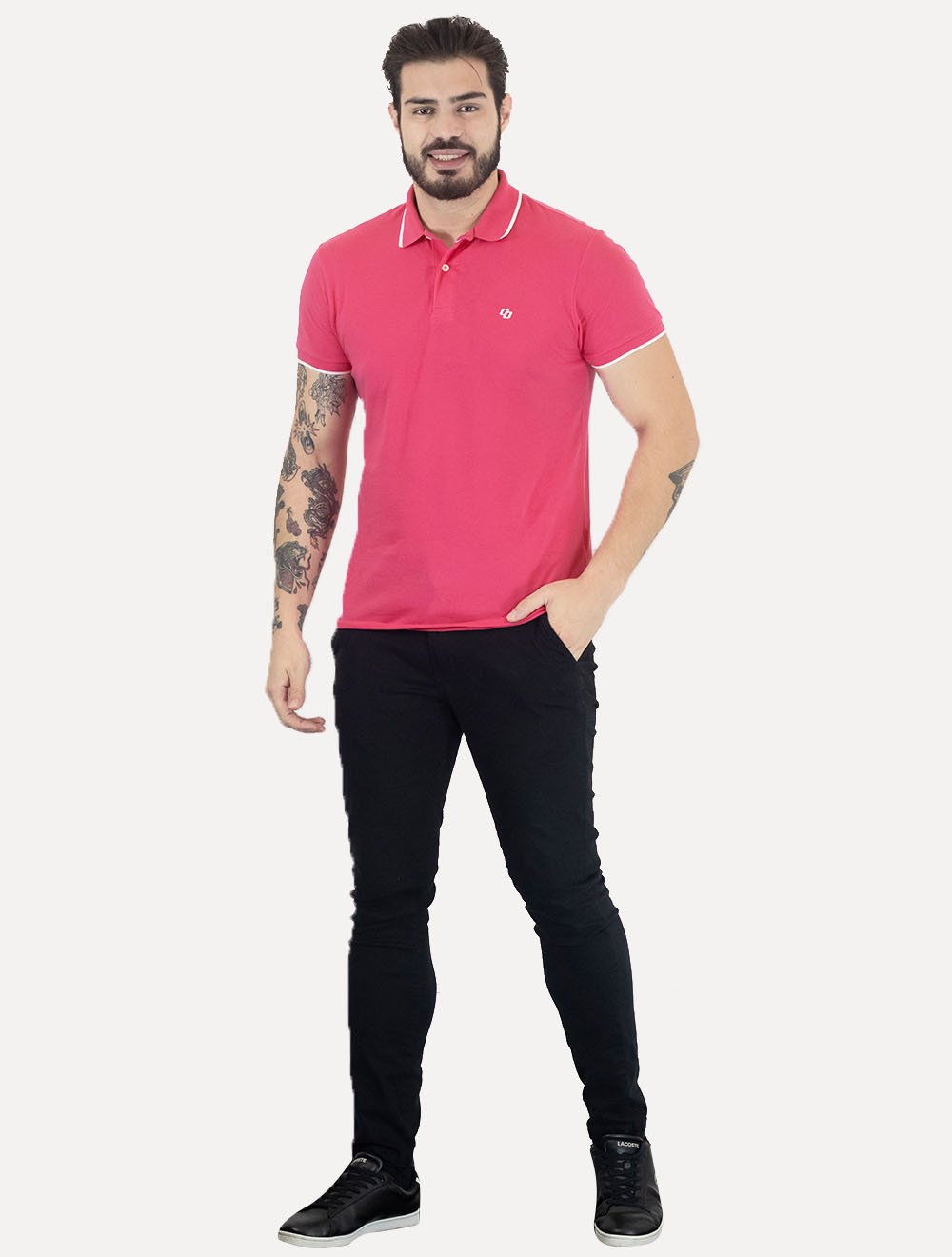 Polo Colcci | Piquet Friso Logo Bordado Rosa