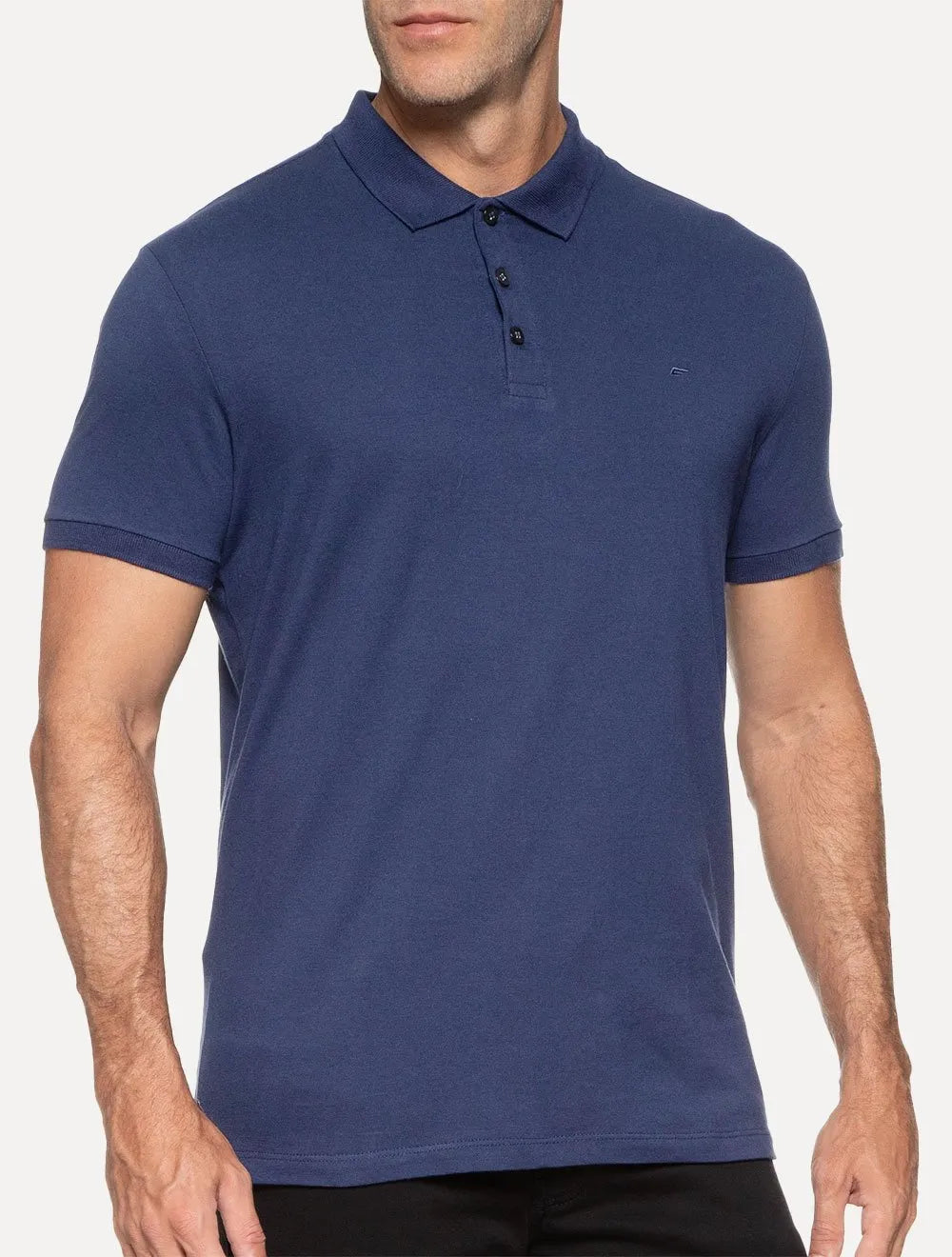 Polo Ellus Masculina Piquet Classic Easa Melange Azul Escuro