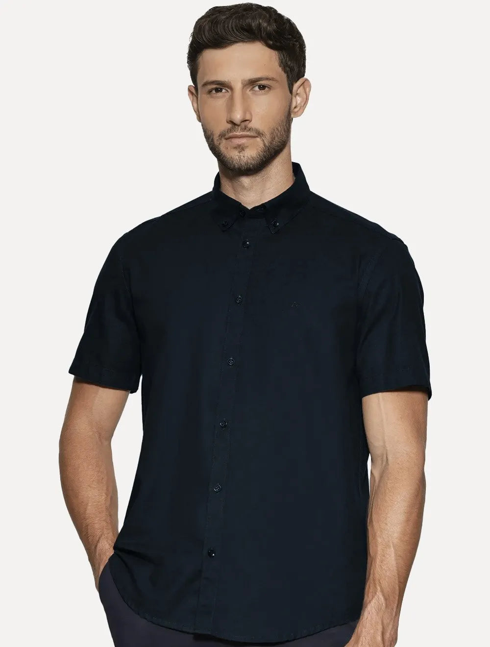 Camisa Aramis Masculina Manga Curta Slim Oxford Planalto Azul Escuro