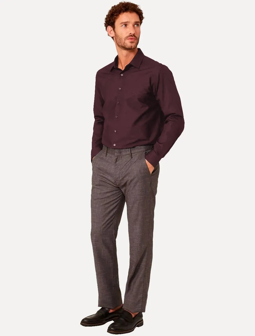 Camisa Dudalina Masculina Slim Tricoline Lisa Bordô