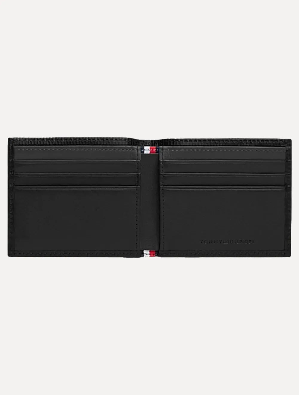 Carteira Tommy Hilfiger Masculina Couro Mini Flag Textura Vertical Preta