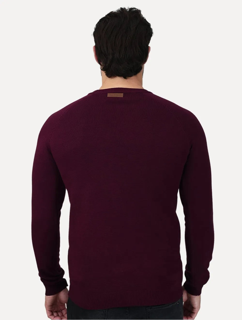 Suéter Dixen Masculina Tricot Manga Longa Raglan Gola Careca Bordô