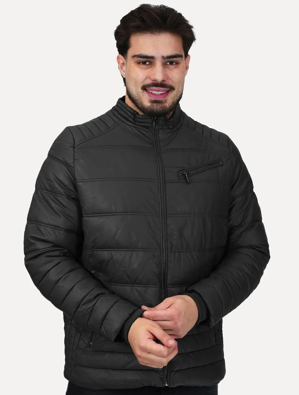 Jaqueta Dixen PU Zíper Frontal Chumbo
