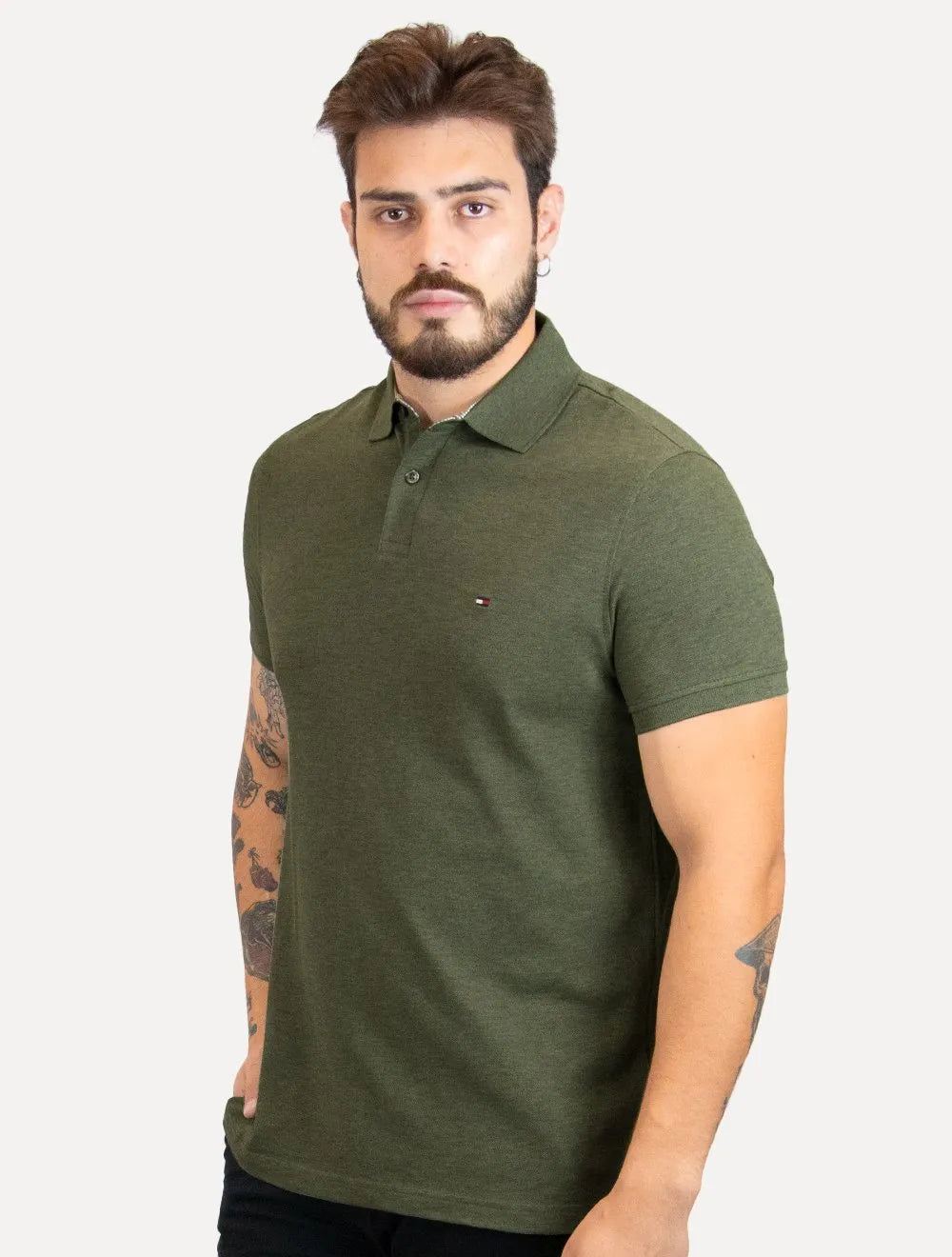 Polo Tommy Hilfiger Masculina Regular Piquet 1985 Verde Oliva