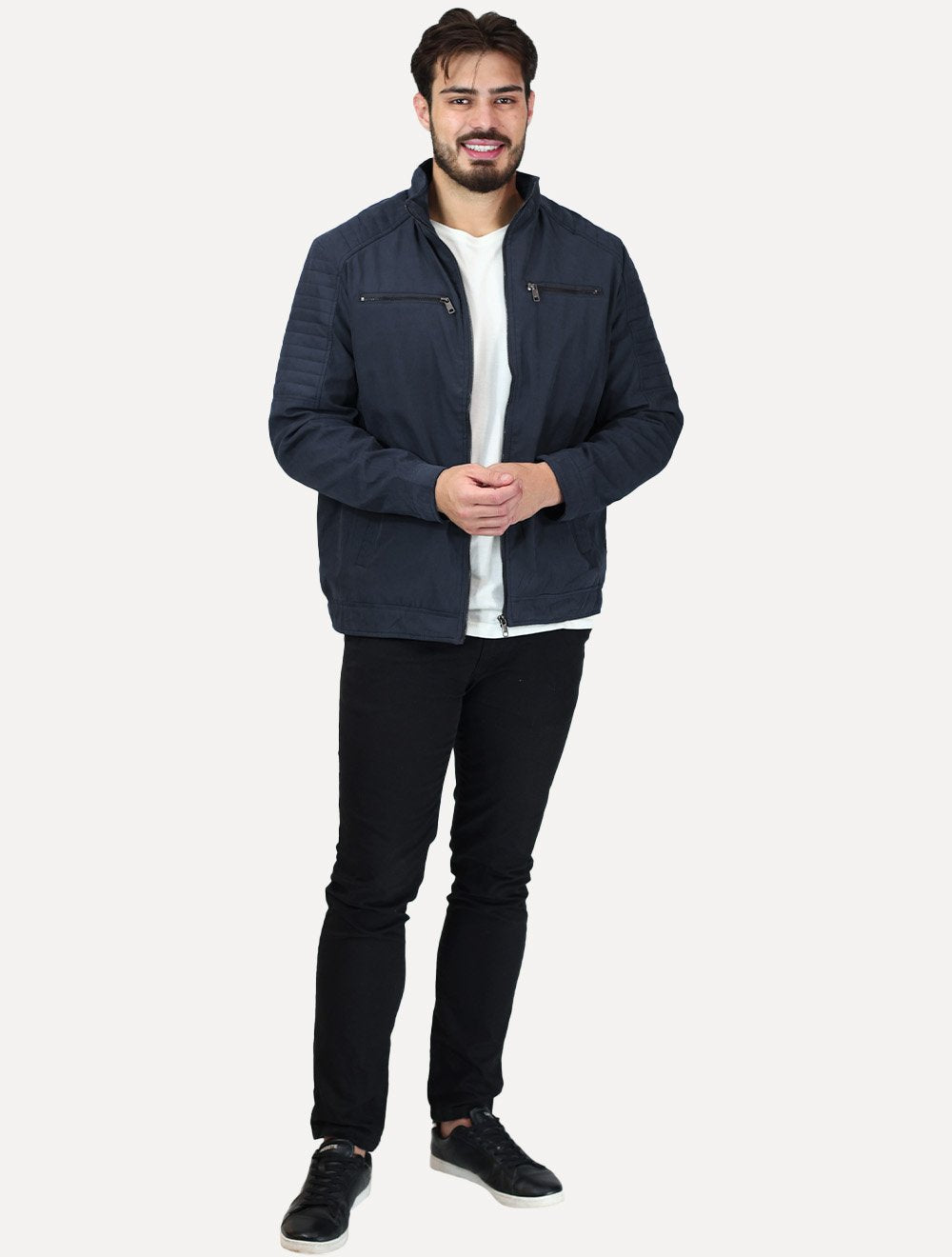 Jaqueta Dixen Masculina Sarja Forrada Zíper Frontal Pesponto nas Mangas Azul Marinho