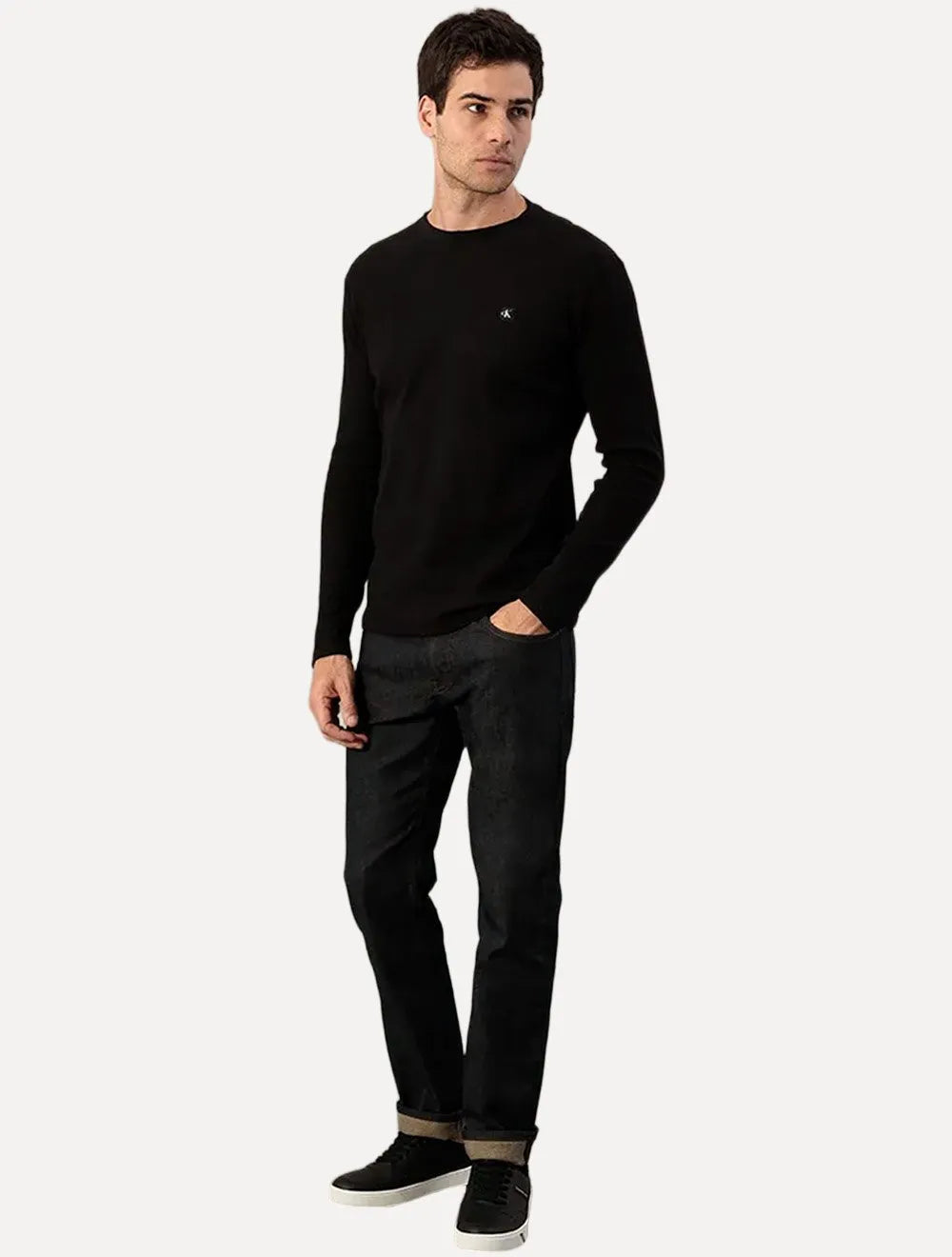 Camiseta Calvin Klein Jeans Masculina Manga Longa Quadrile Preta