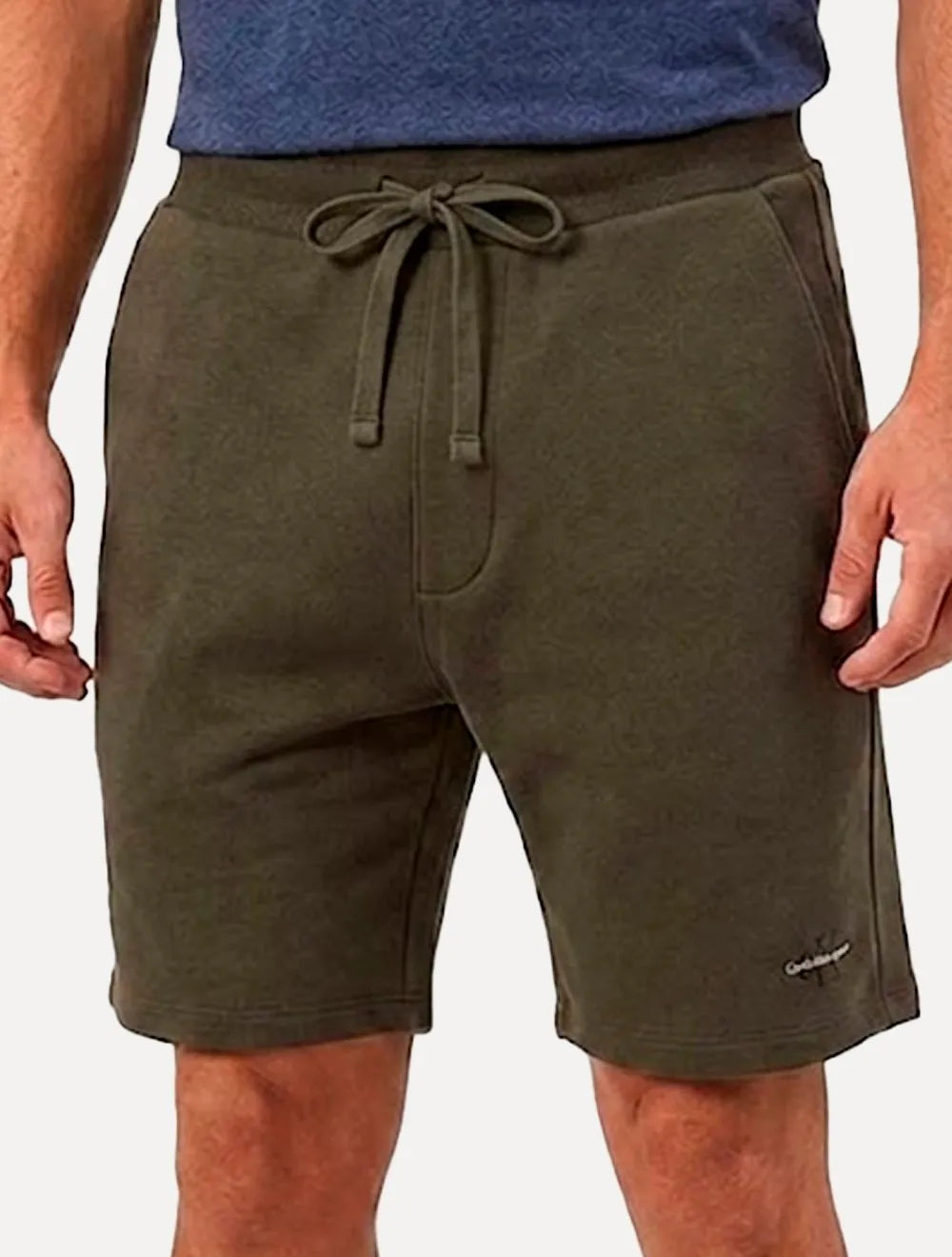 Bermuda Calvin Klein Jeans Moletom Cadarço RE Issue Verde Militar