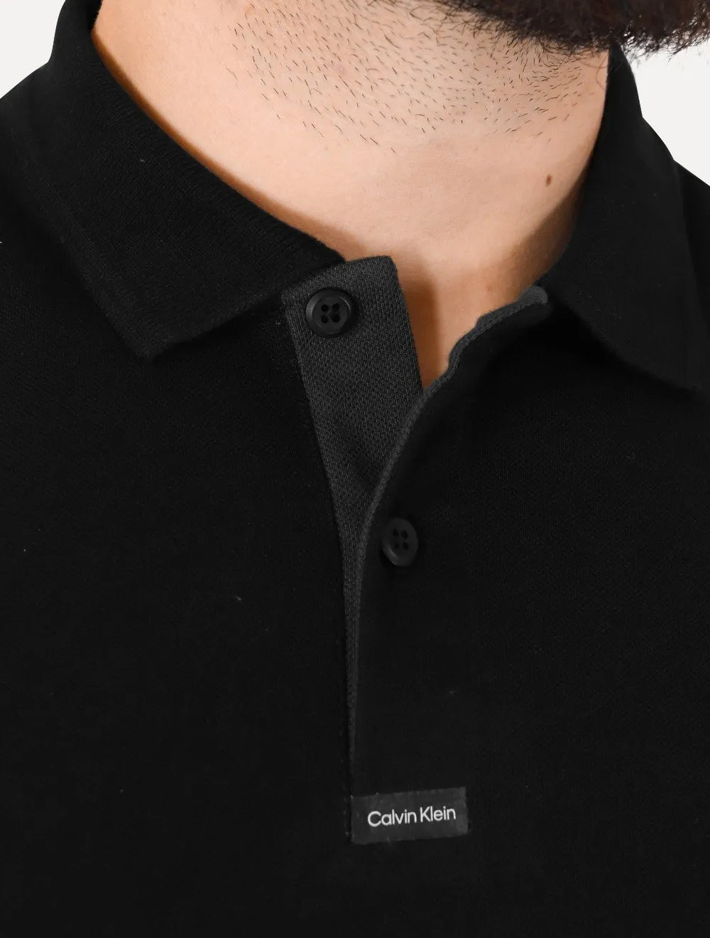 Polo Calvin Klein Masculina Piquet Slim Center Rubber Premium Preta