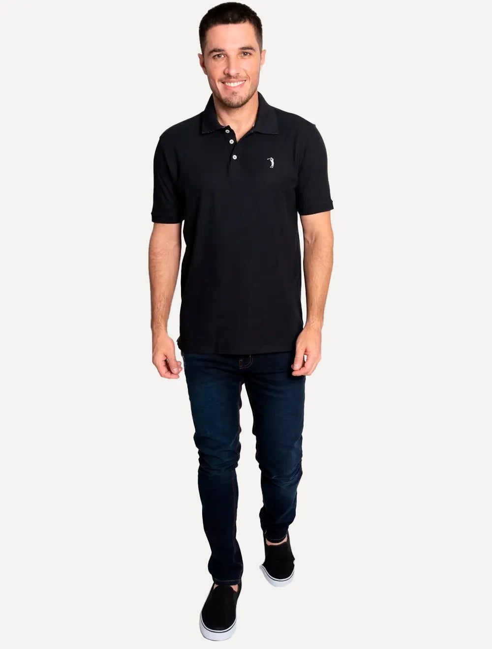 Polo Aleatory Masculina Piquet Melange Inner Contrast Preta
