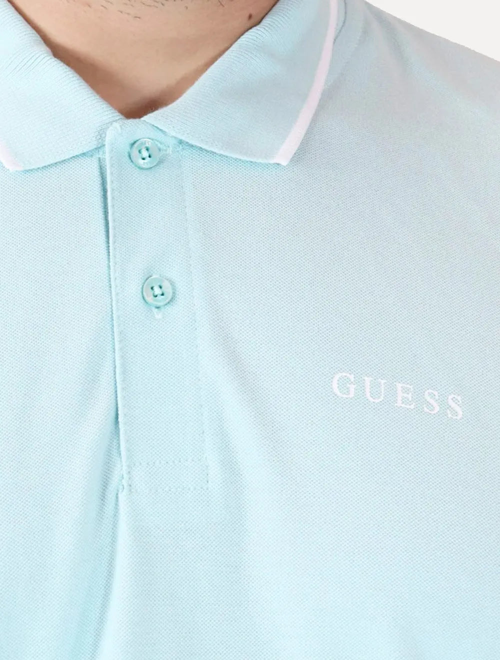 Polo Guess Masculina Piquet Silk Linear Light Friso Azul Claro