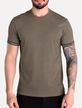 Camiseta Calvin Klein Masculina Punho Logo Marrom Claro