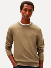 Suéter Tommy Hilfiger Masculino Crewneck Essential Cotton Cáqui Claro