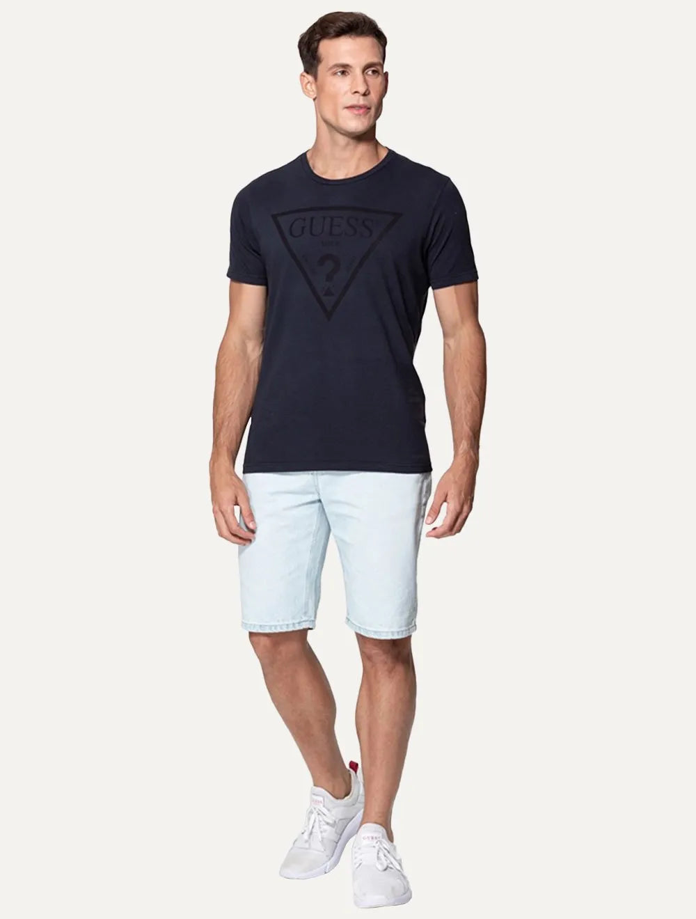 Camiseta Guess Masculina Full Black Logo Print Azul Marinho