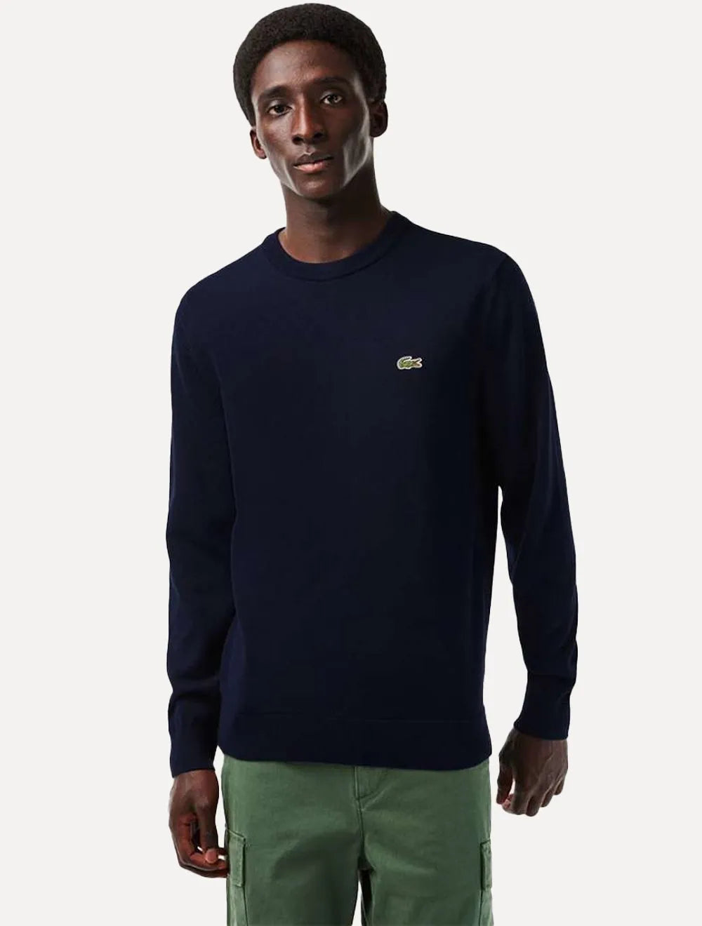 Suéter Lacoste Masculino Regular Fit Gola Redonda Logo Azul Marinho