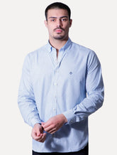 Camisa Dudalina Masculina Slim Superfine Cotton Xadrez Grid Azul Médio