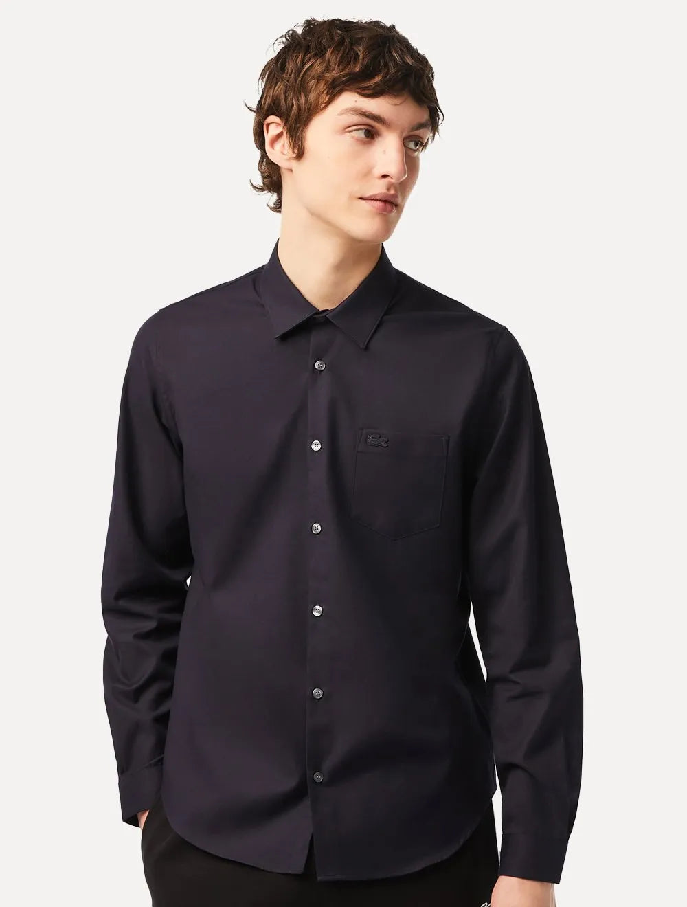 Camisa Lacoste Masculina Regular Poplin Cotton Pocket Mono Azul Marinho