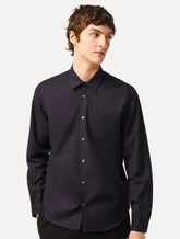 Camisa Lacoste Masculina Regular Poplin Cotton Pocket Mono Azul Marinho