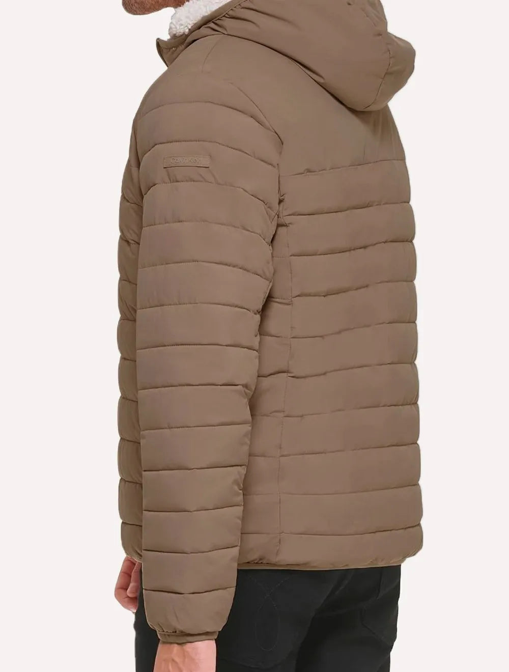 Jaqueta Calvin Klein Masculina Hoodie Matelassê Sherpa Cáqui