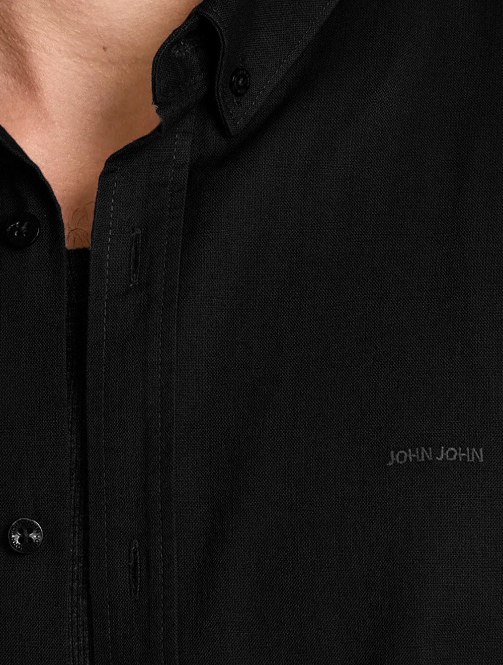 Camisa John John Masculina Slim Oxford Dark Logo Preta