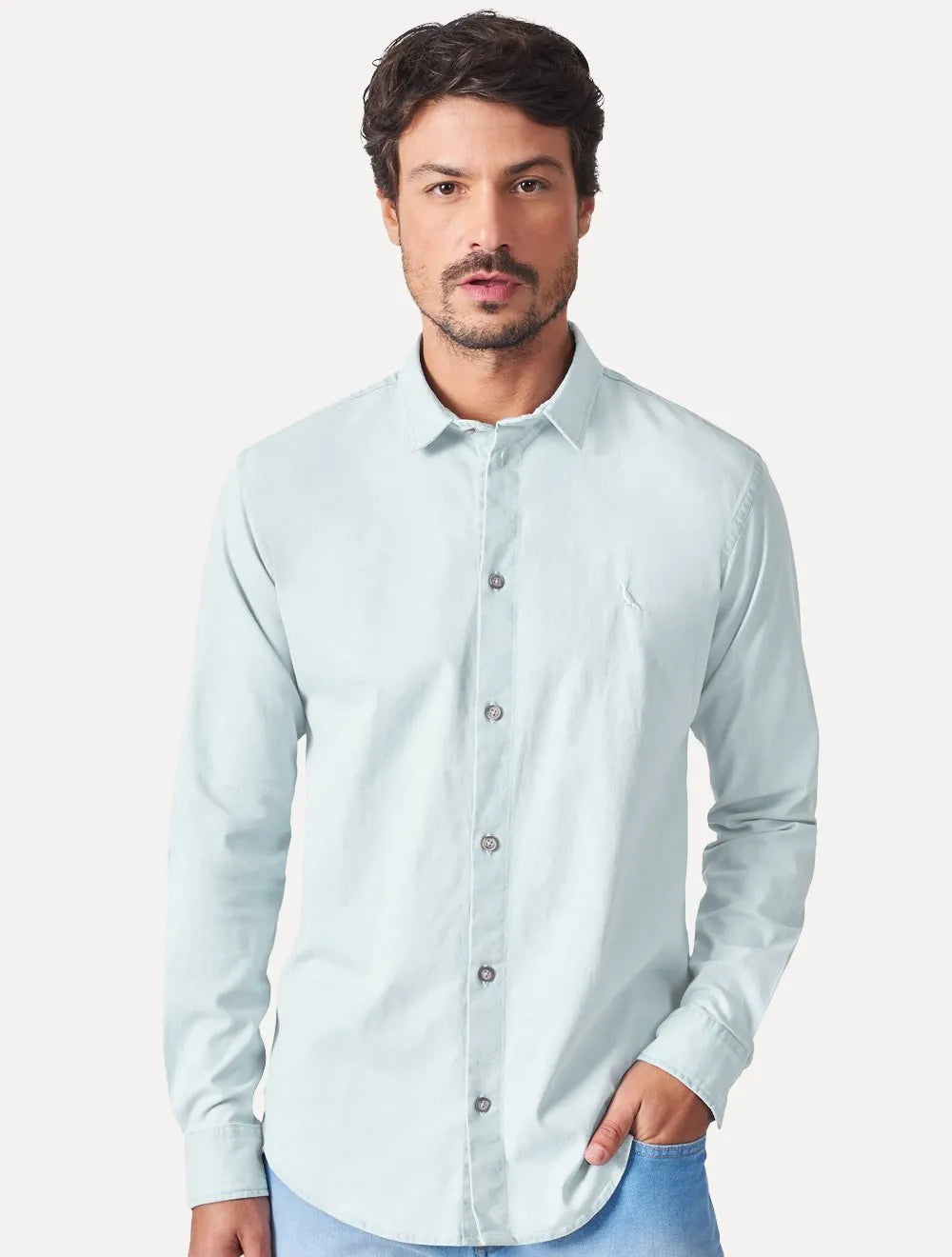 Camisa Reserva Masculina Casual Enxuto Jeans Azul Celeste