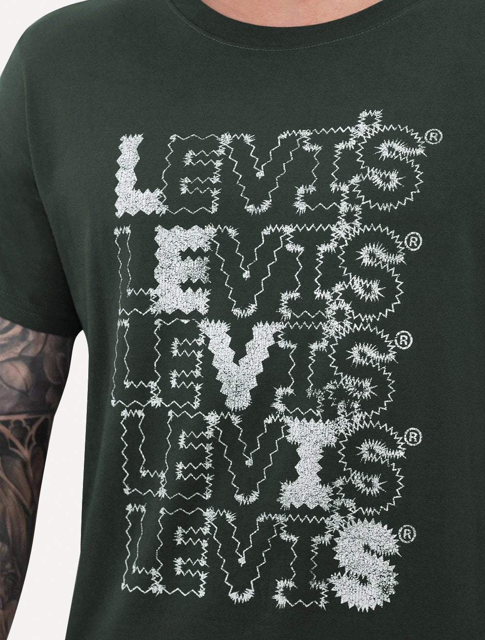 Camiseta Levis Masculina Zigzag Headline Logo Verde Escuro